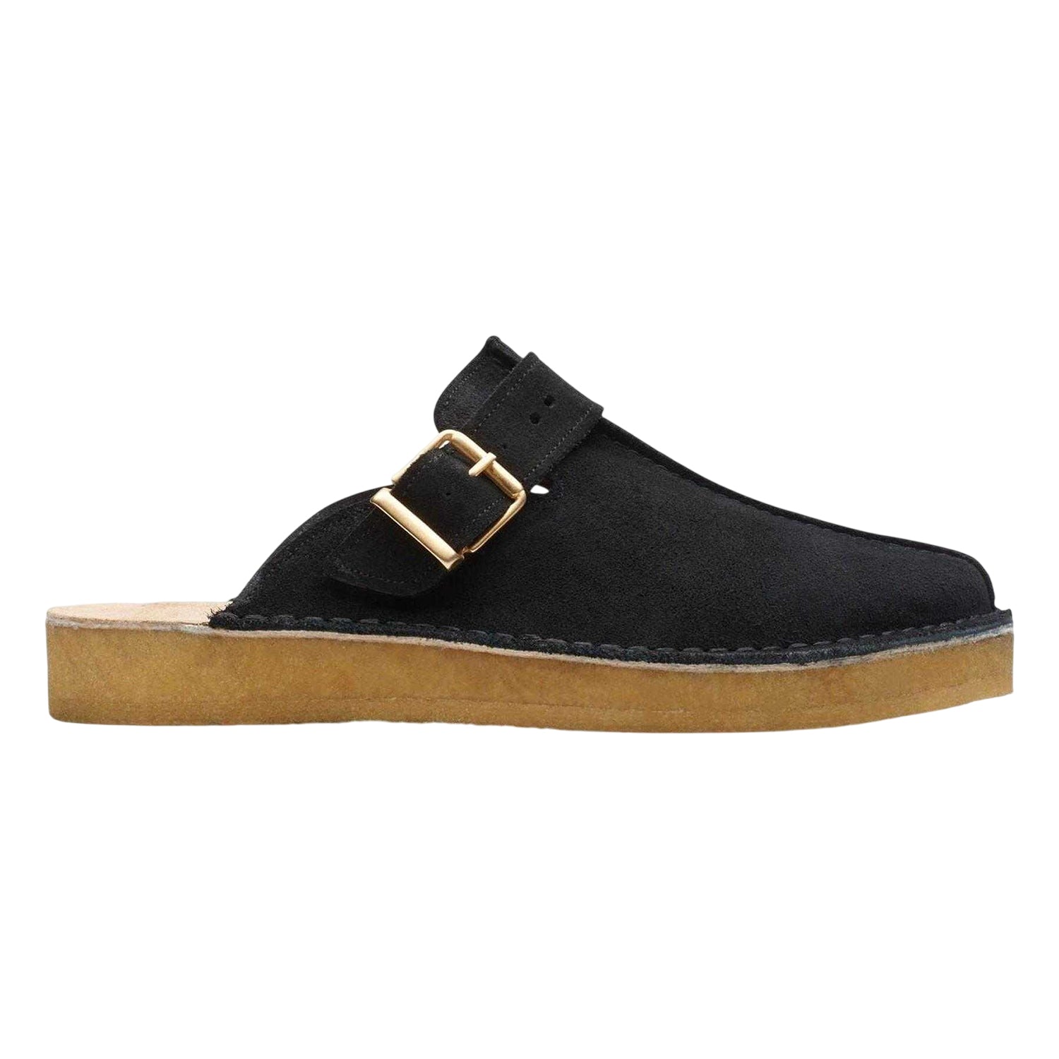 Black - Front - Clarks Originals Mens Trek Suede Open Back Mules