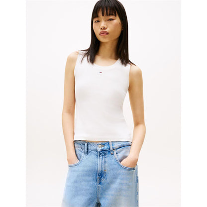 Ecru - Back - Tommy Jeans Womens-Ladies Cotton Tank Top