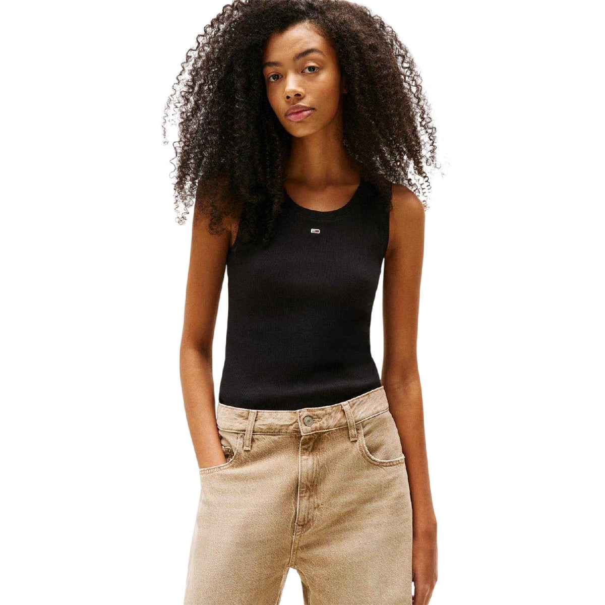 Black - Side - Tommy Jeans Womens-Ladies Cotton Tank Top