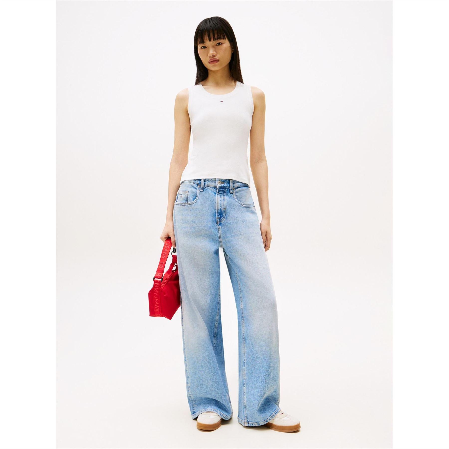 Ecru - Lifestyle - Tommy Jeans Womens-Ladies Cotton Tank Top