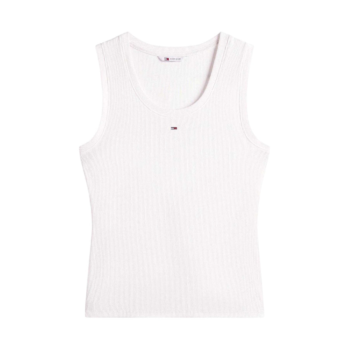 Ecru - Front - Tommy Jeans Womens-Ladies Cotton Tank Top