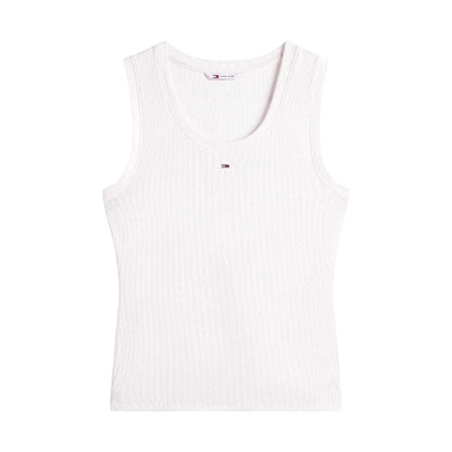 Ecru - Front - Tommy Jeans Womens-Ladies Cotton Tank Top