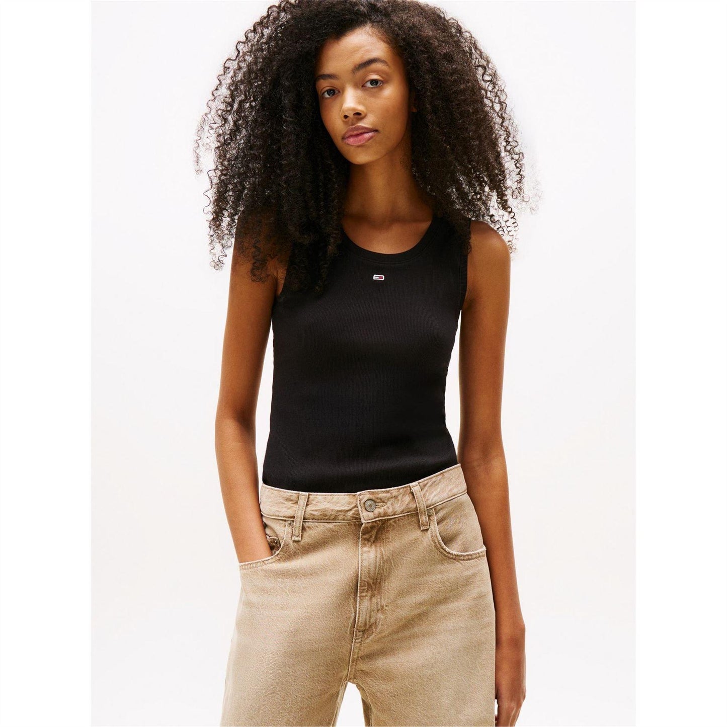 Black - Back - Tommy Jeans Womens-Ladies Cotton Tank Top