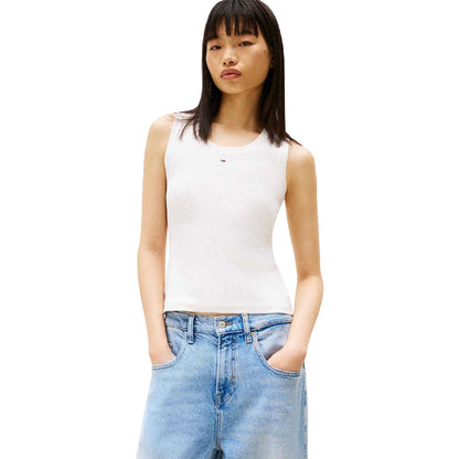 Ecru - Side - Tommy Jeans Womens-Ladies Cotton Tank Top