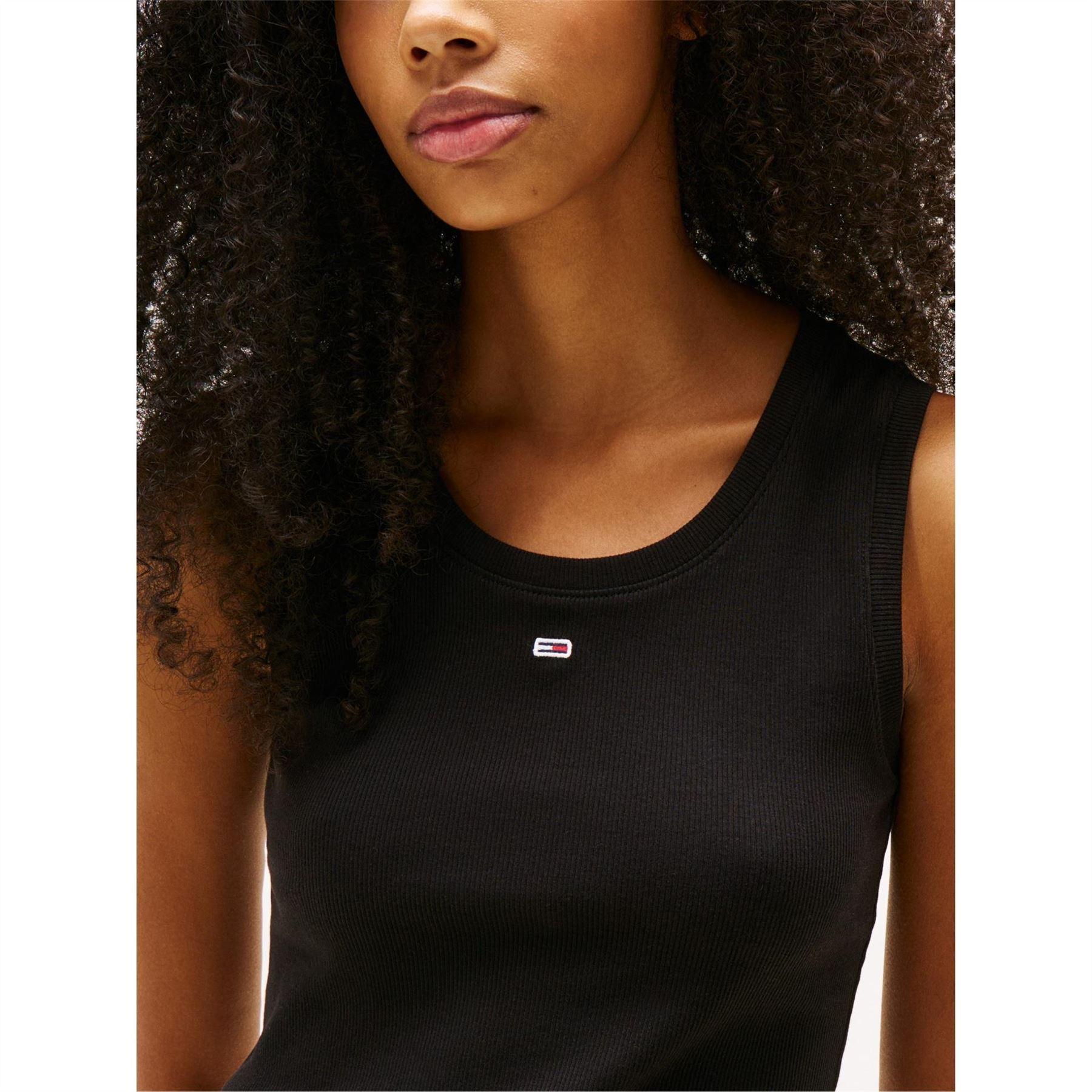 Black - Side - Tommy Jeans Womens-Ladies Cotton Tank Top