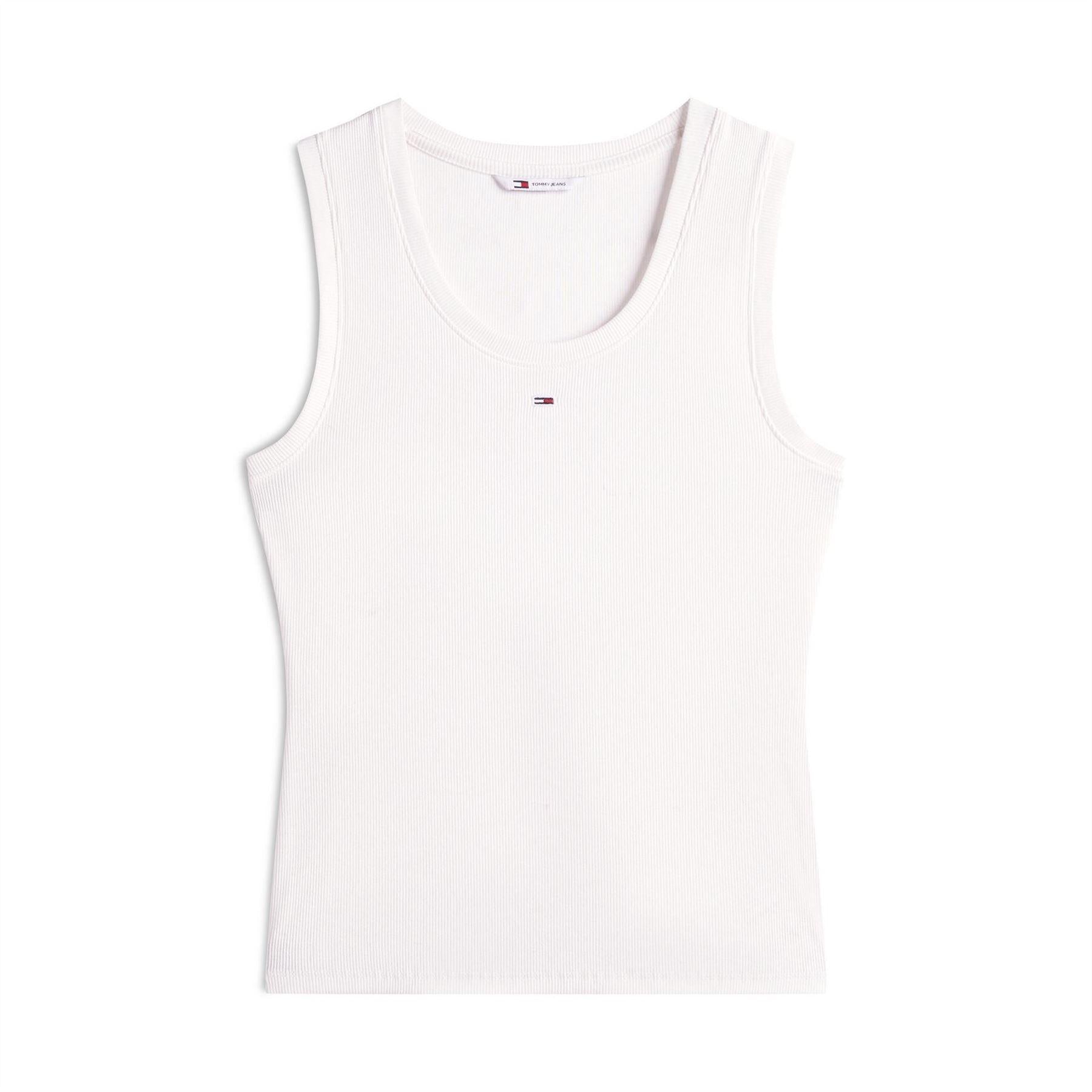 Ecru - Front - Tommy Jeans Womens-Ladies Cotton Tank Top