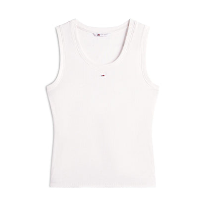 Ecru - Front - Tommy Jeans Womens-Ladies Cotton Tank Top
