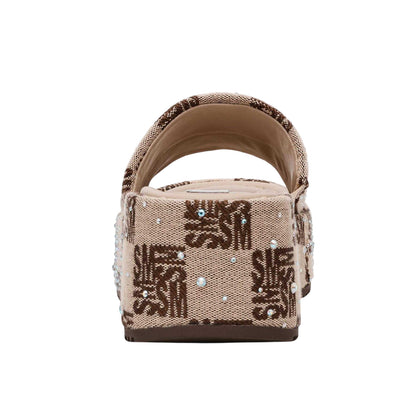 Brown - Back - Steve Madden Womens-Ladies Rhinestone Flatform Sandals