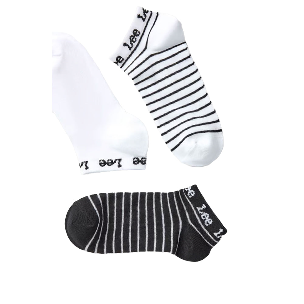 White-Black - Side - Lee Unisex Adult Trainers Liner Socks (Pack of 3)