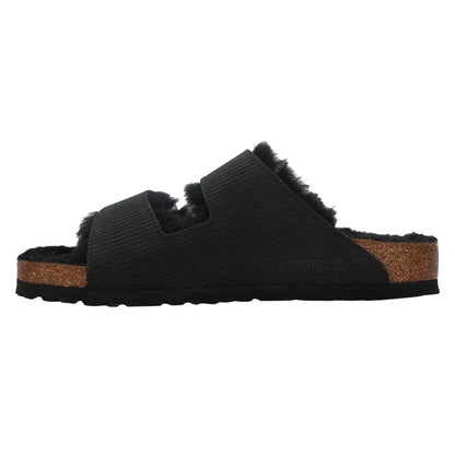 Black - Back - Birkenstock Womens-Ladies Arizona Teddy Bear Flat Sandals