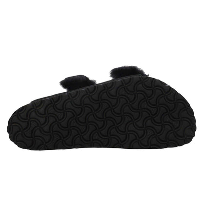 Black - Side - Birkenstock Womens-Ladies Arizona Teddy Bear Flat Sandals