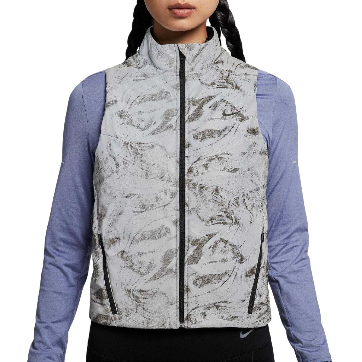 Grey-Black - Side - Nike Womens-Ladies Abstract Zip Pocket Gilet