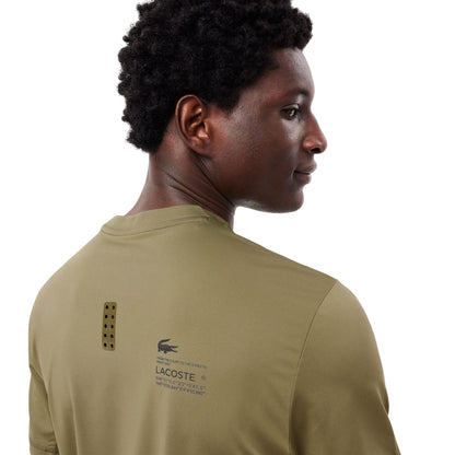 Khaki - Side - Lacoste Mens Stretch Jersey Slim Sports T-Shirt