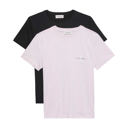 Pink-Black - Front - Calvin Klein Womens-Ladies Logo T-Shirt (Pack of 2)