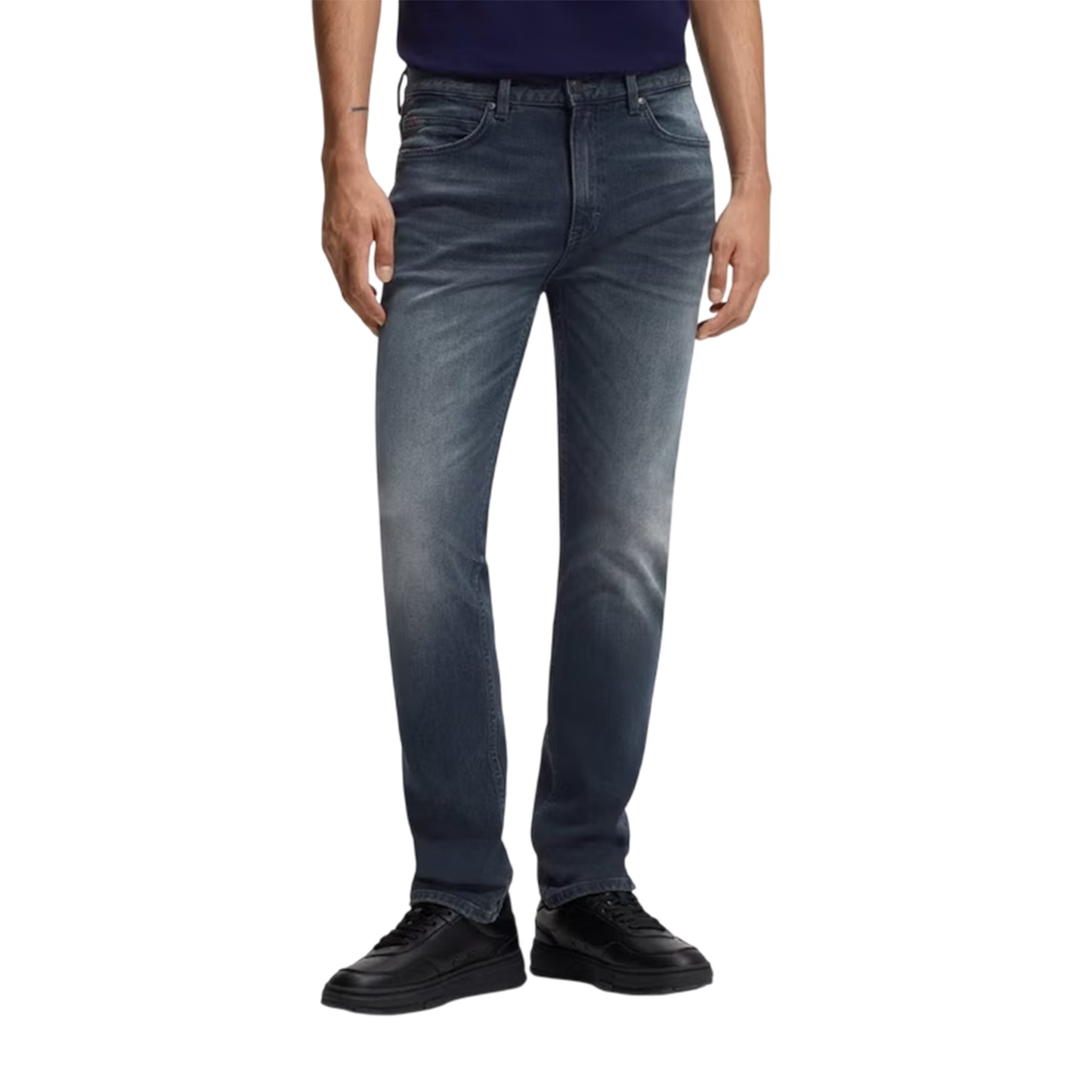 Medium Blue - Side - Hugo Mens 708 Denim Faded Slim Jeans
