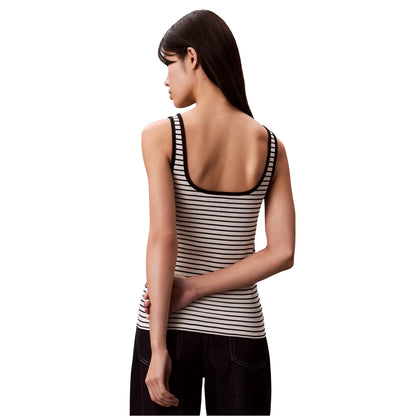 Black - Back - Calvin Klein Womens-Ladies Striped Ribbed Sleeveless Tank Top