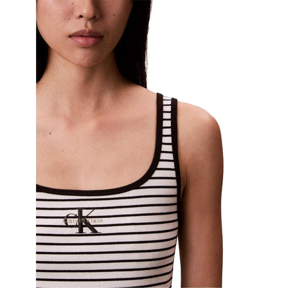 Black - Side - Calvin Klein Womens-Ladies Striped Ribbed Sleeveless Tank Top