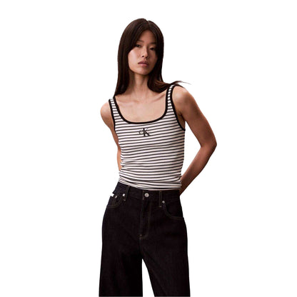 Black - Lifestyle - Calvin Klein Womens-Ladies Striped Ribbed Sleeveless Tank Top