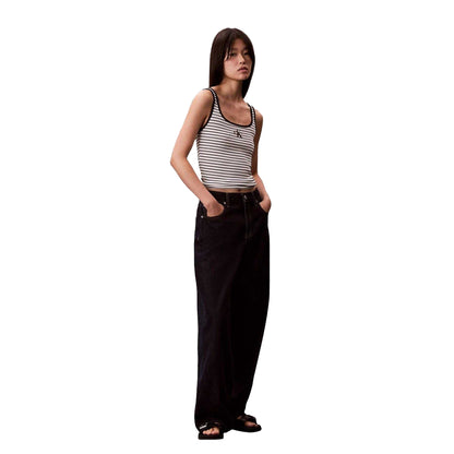 Black - Pack Shot - Calvin Klein Womens-Ladies Striped Ribbed Sleeveless Tank Top