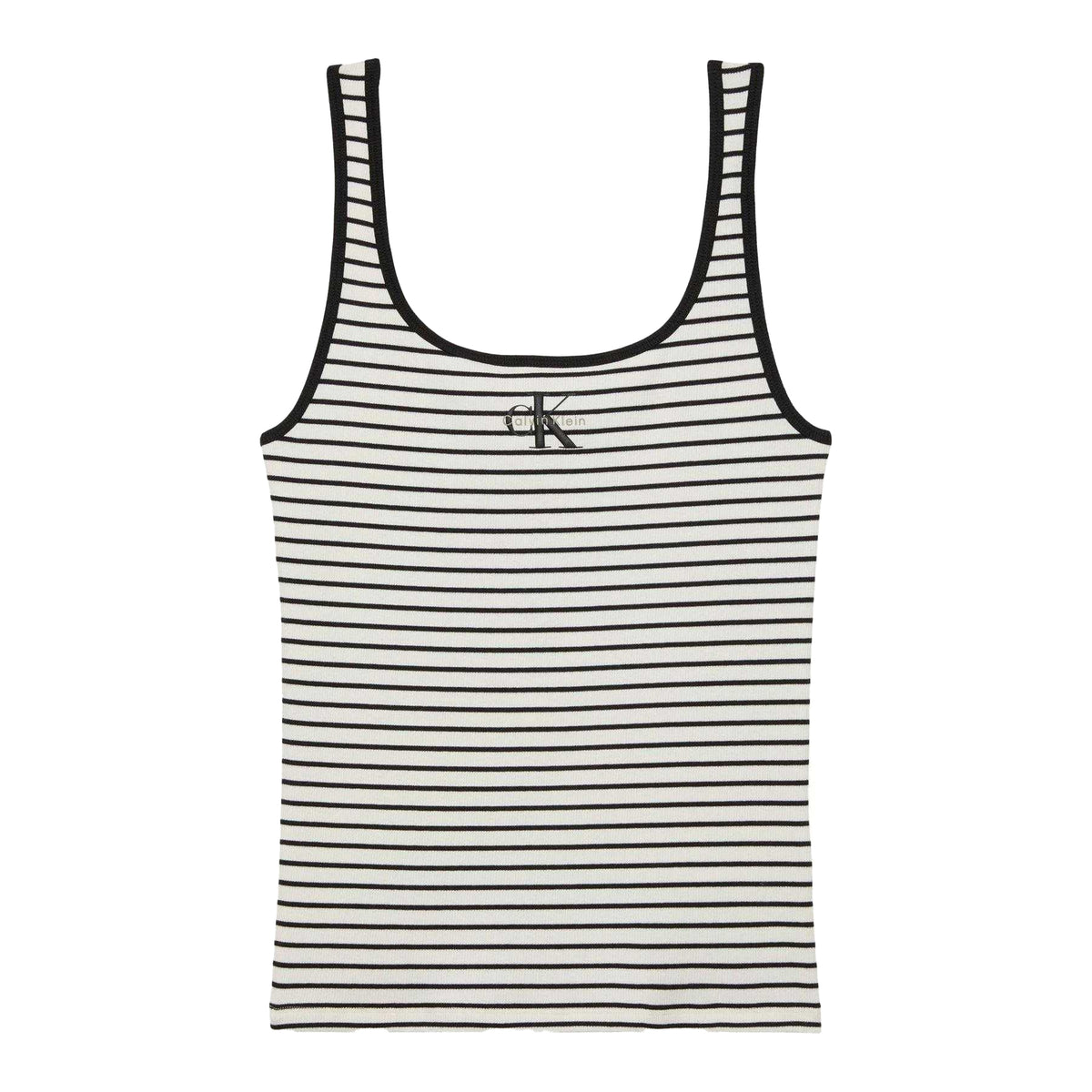 Black - Front - Calvin Klein Womens-Ladies Striped Ribbed Sleeveless Tank Top