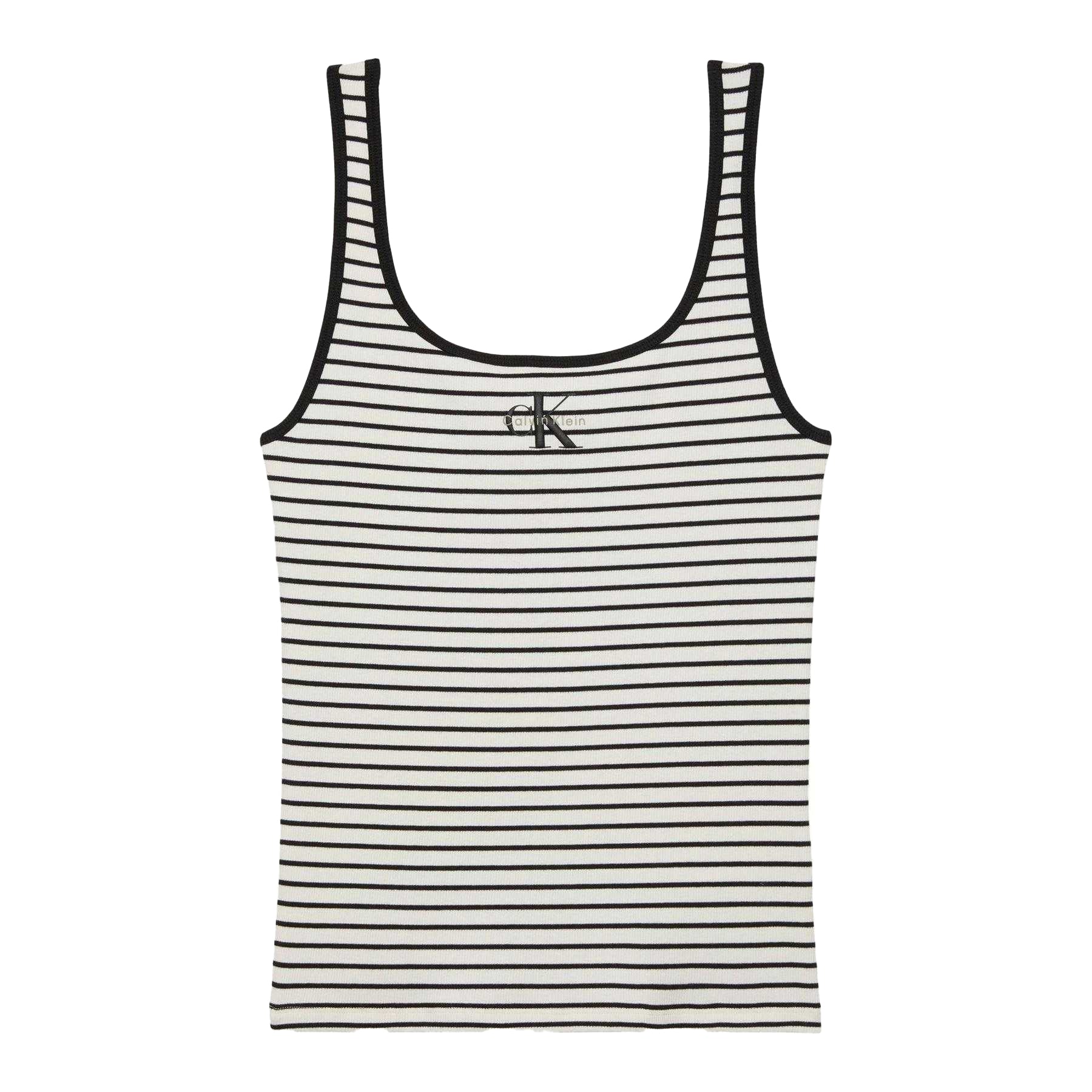 Black - Front - Calvin Klein Womens-Ladies Striped Ribbed Sleeveless Tank Top