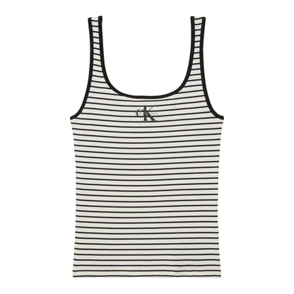 Black - Front - Calvin Klein Womens-Ladies Striped Ribbed Sleeveless Tank Top