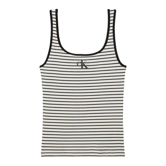 Black - Front - Calvin Klein Womens-Ladies Striped Ribbed Sleeveless Tank Top
