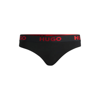 Black - Front - Hugo Womens-Ladies Sporty Logo Thong