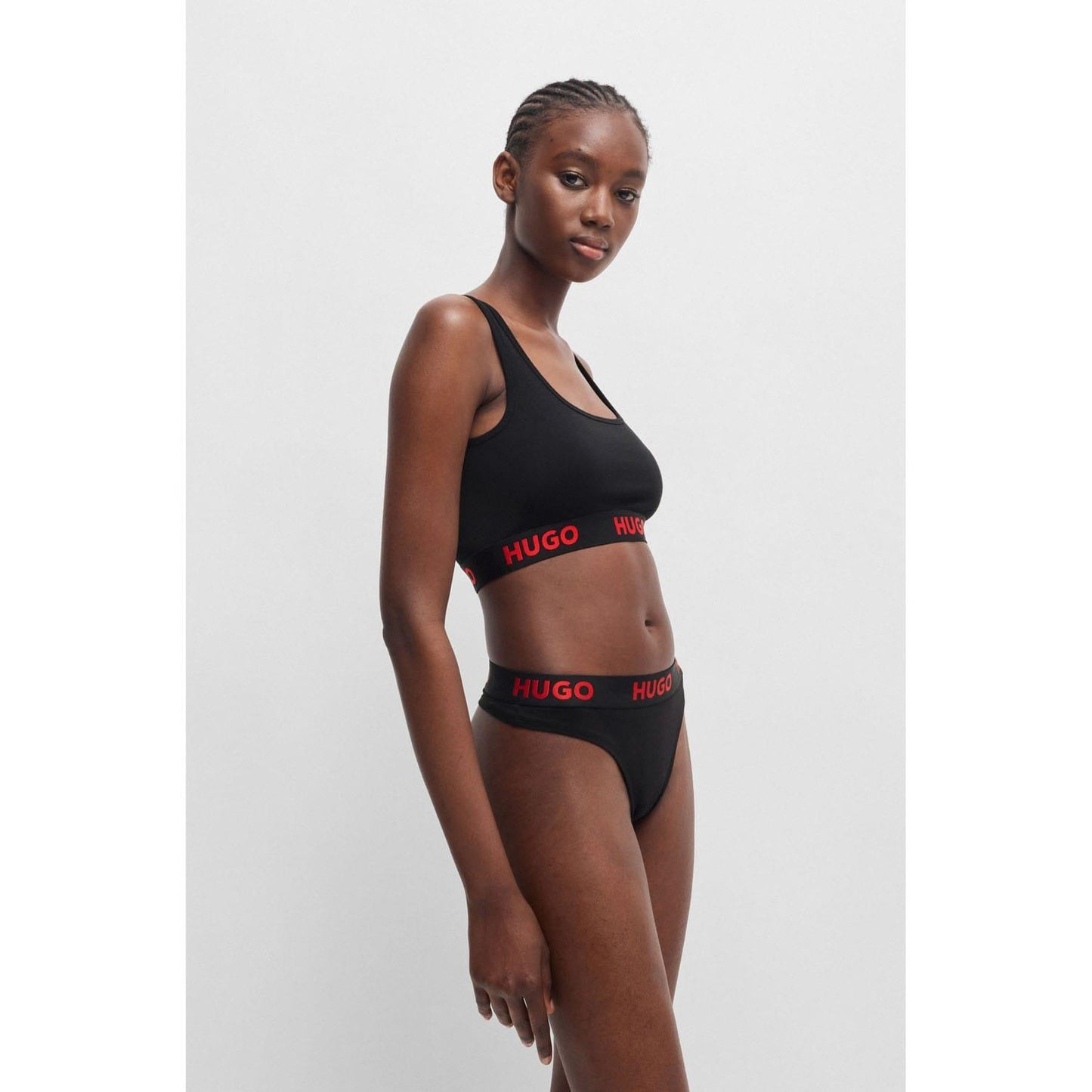 Black - Side - Hugo Womens-Ladies Sporty Logo Thong