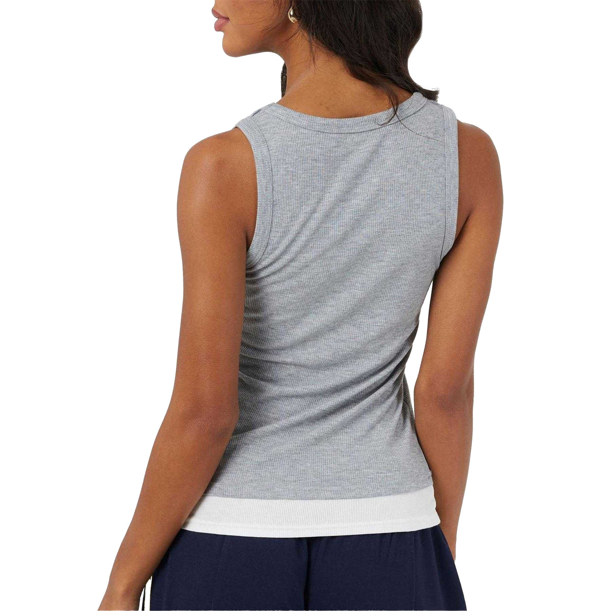 Grey-White - Back - Brave Soul Womens-Ladies Layered Sleeveless Tank Top