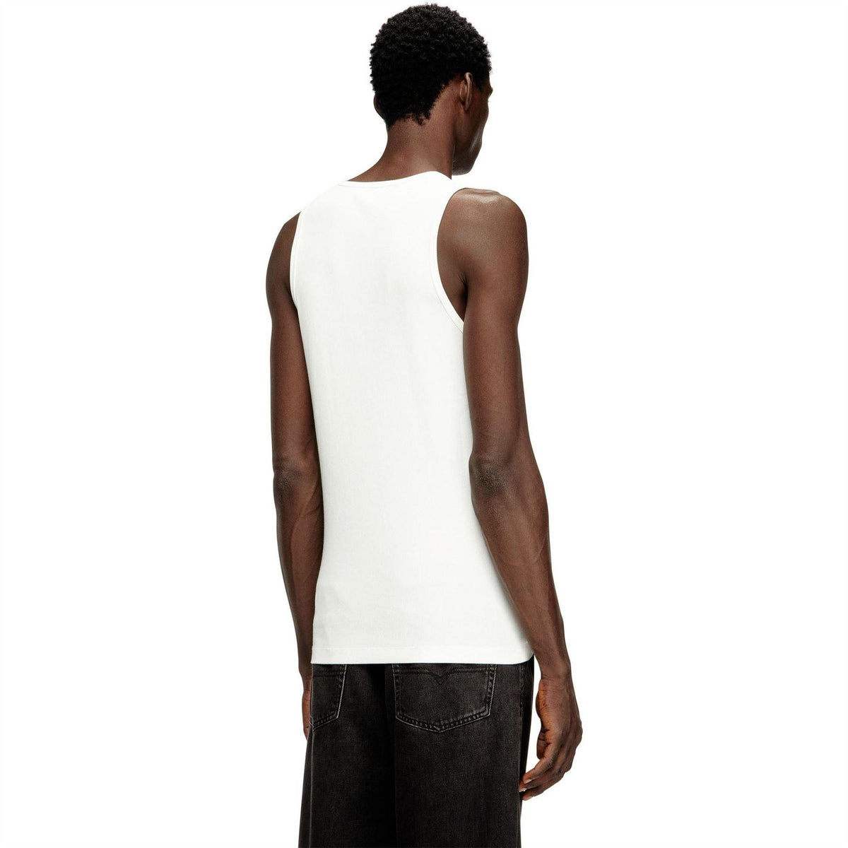 White - Back - Diesel Mens Logo Cotton Blend Tank Top