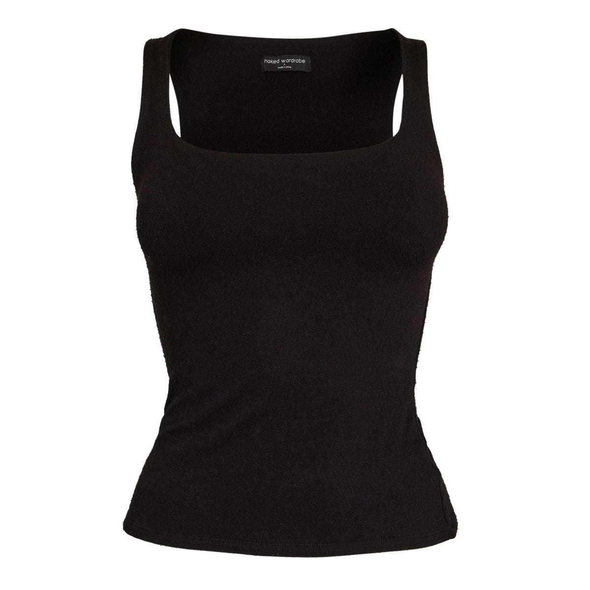 Black - Front - Naked Wardrobe Womens-Ladies Fitted Tank Top