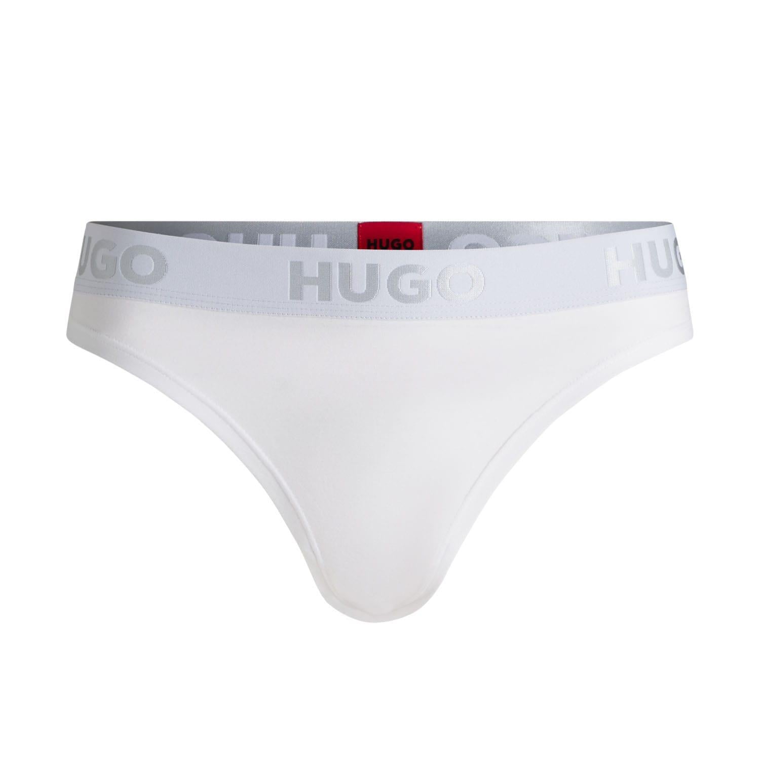 White - Front - Hugo Womens-Ladies Sporty Logo Thong