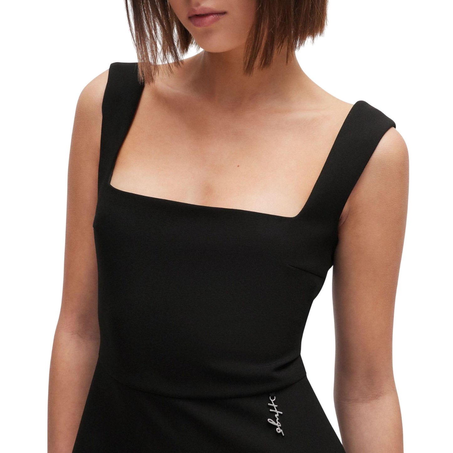 Black - Side - Hugo Womens-Ladies Kasanka Metal Logo Mini Dress