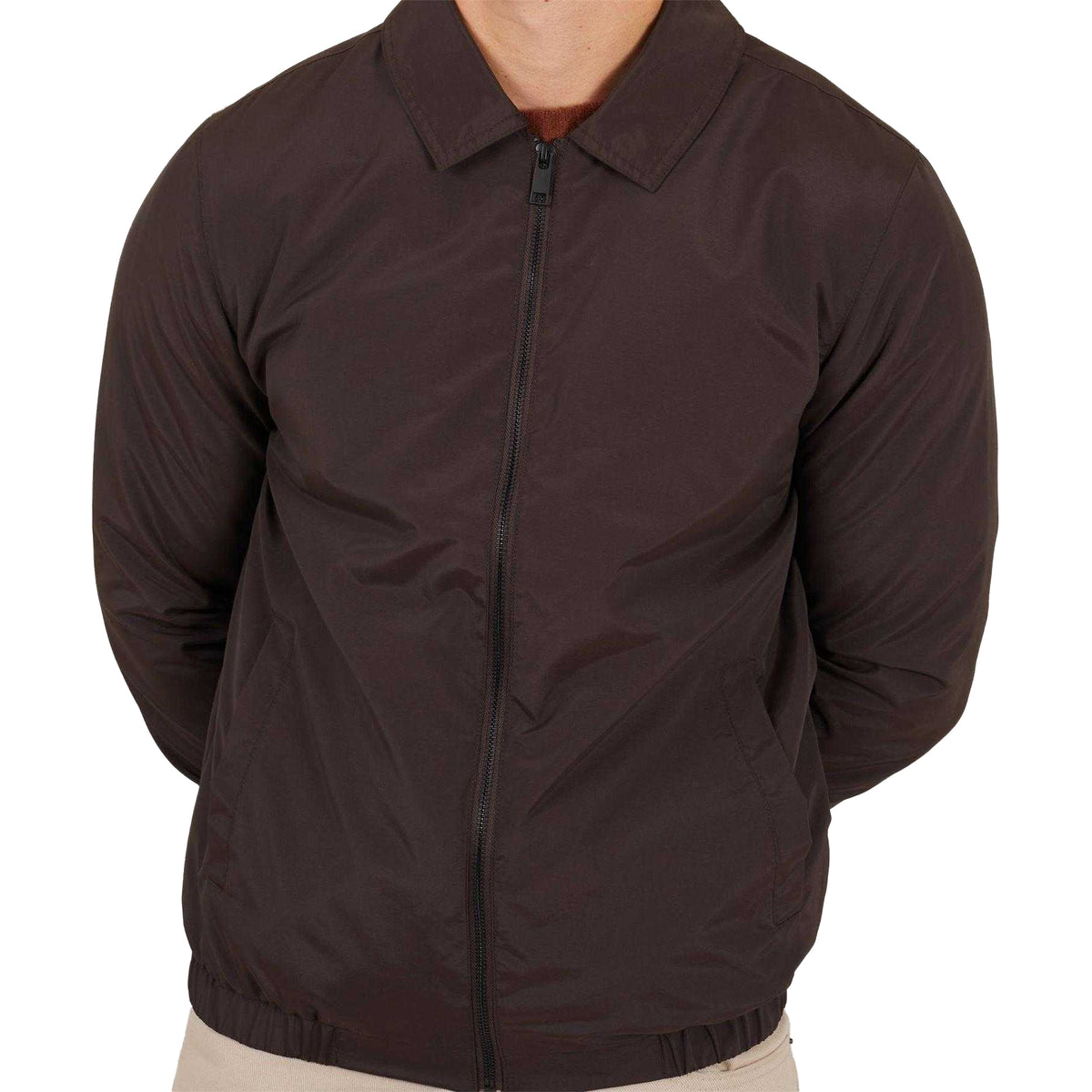 Brown - Side - Brave Soul Mens Lightweight Harrington Jacket
