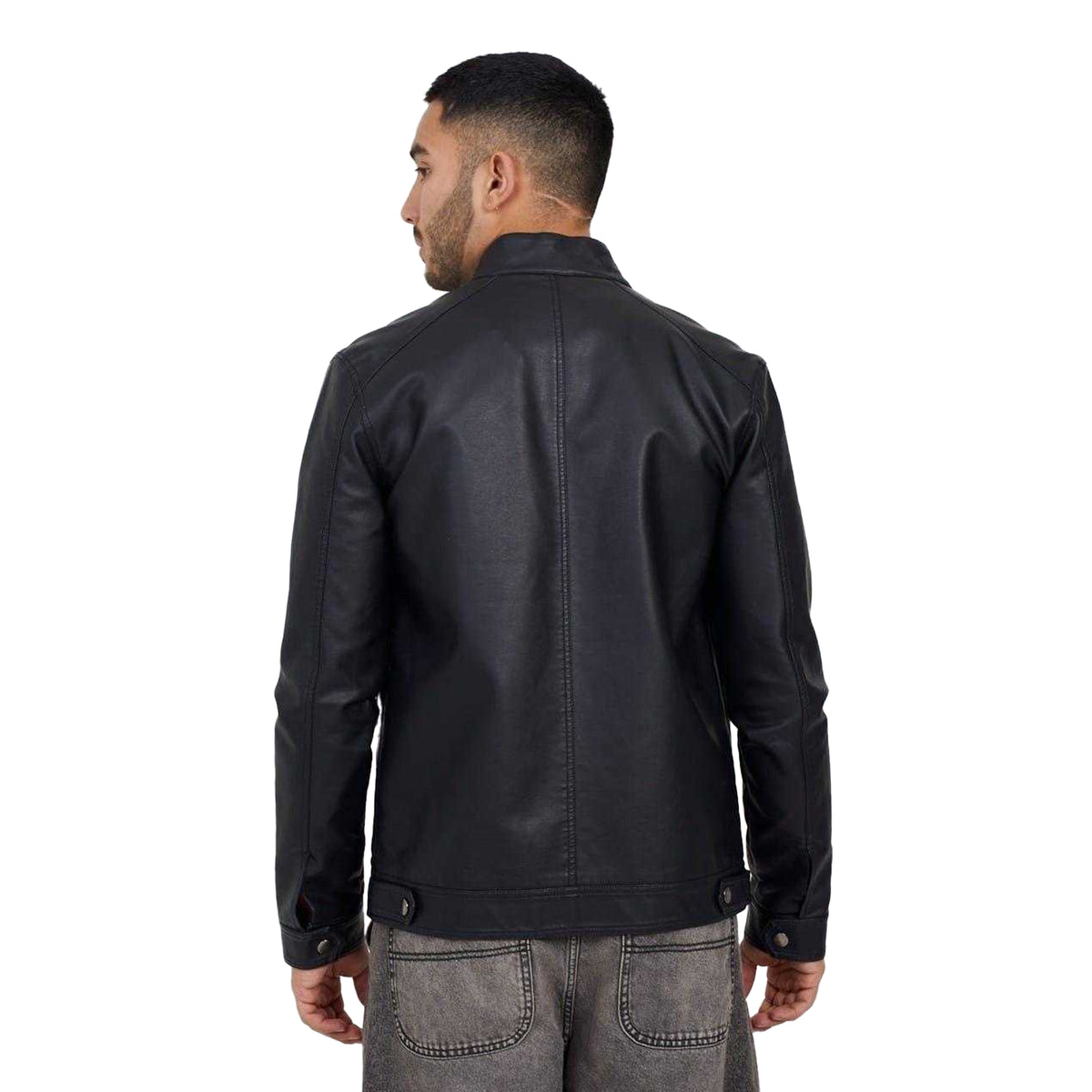 Black - Back - Brave Soul Mens Faux Leather Jacket