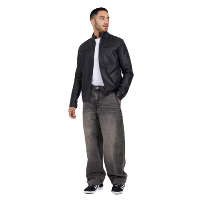 Black - Lifestyle - Brave Soul Mens Faux Leather Jacket