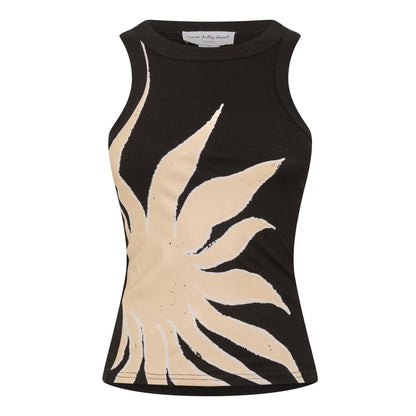 Black - Front - Never Fully Dressed Womens-Ladies Sunflower Ribbed Tank Top
