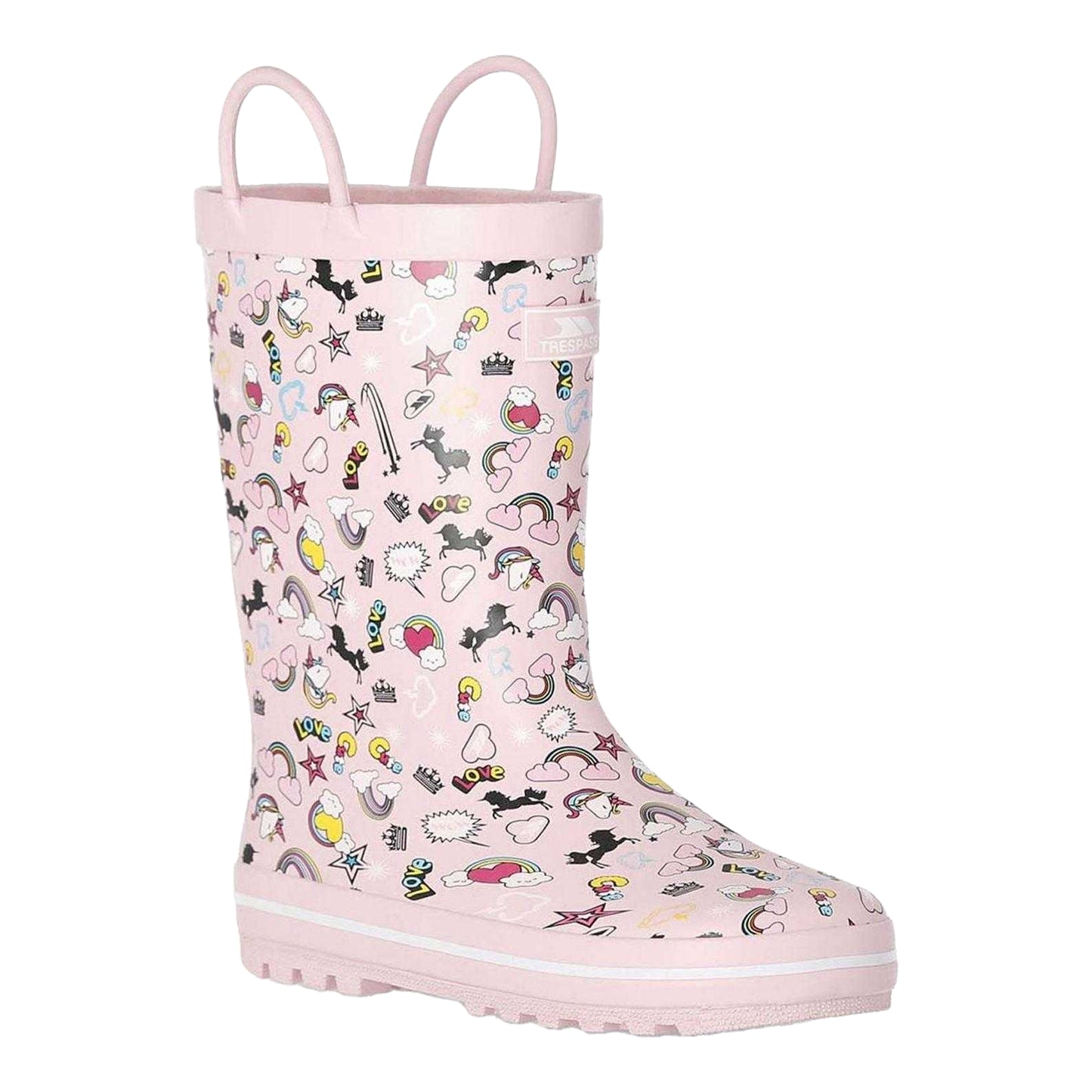 Pink - Side - Trespass Girls Unicorn And Rainbow Wellington Boots