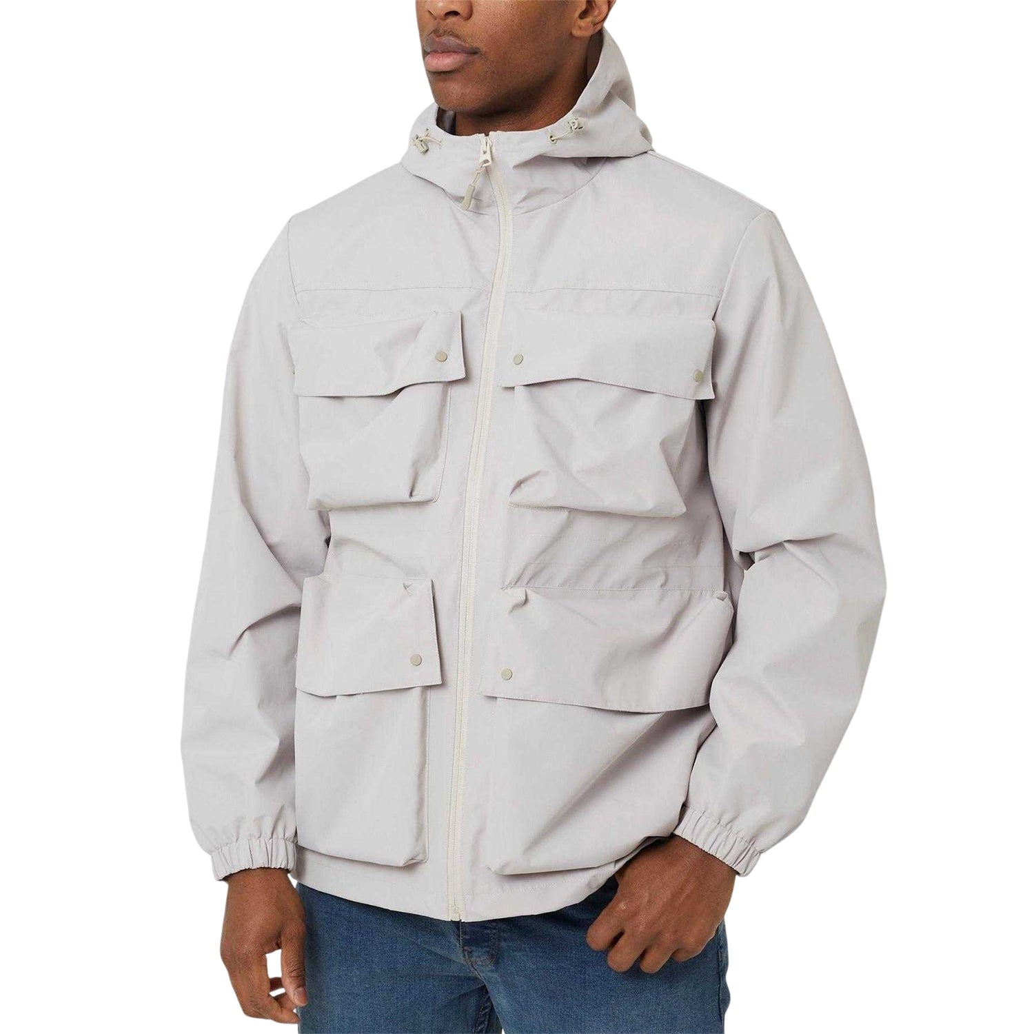 Stone - Front - Brave Soul Mens Multi Pocket Hooded Jacket