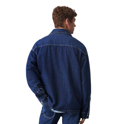 Dark Denim - Back - Calvin Klein Mens Jeans Front Pocket Relaxed Fit Denim Jacket