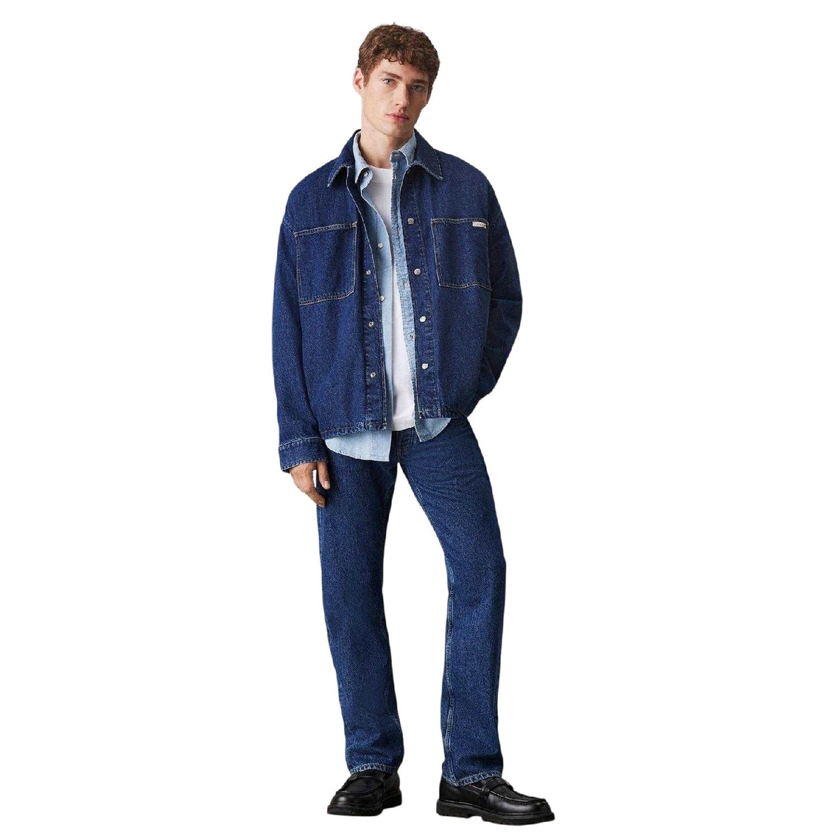 Dark Denim - Lifestyle - Calvin Klein Mens Jeans Front Pocket Relaxed Fit Denim Jacket
