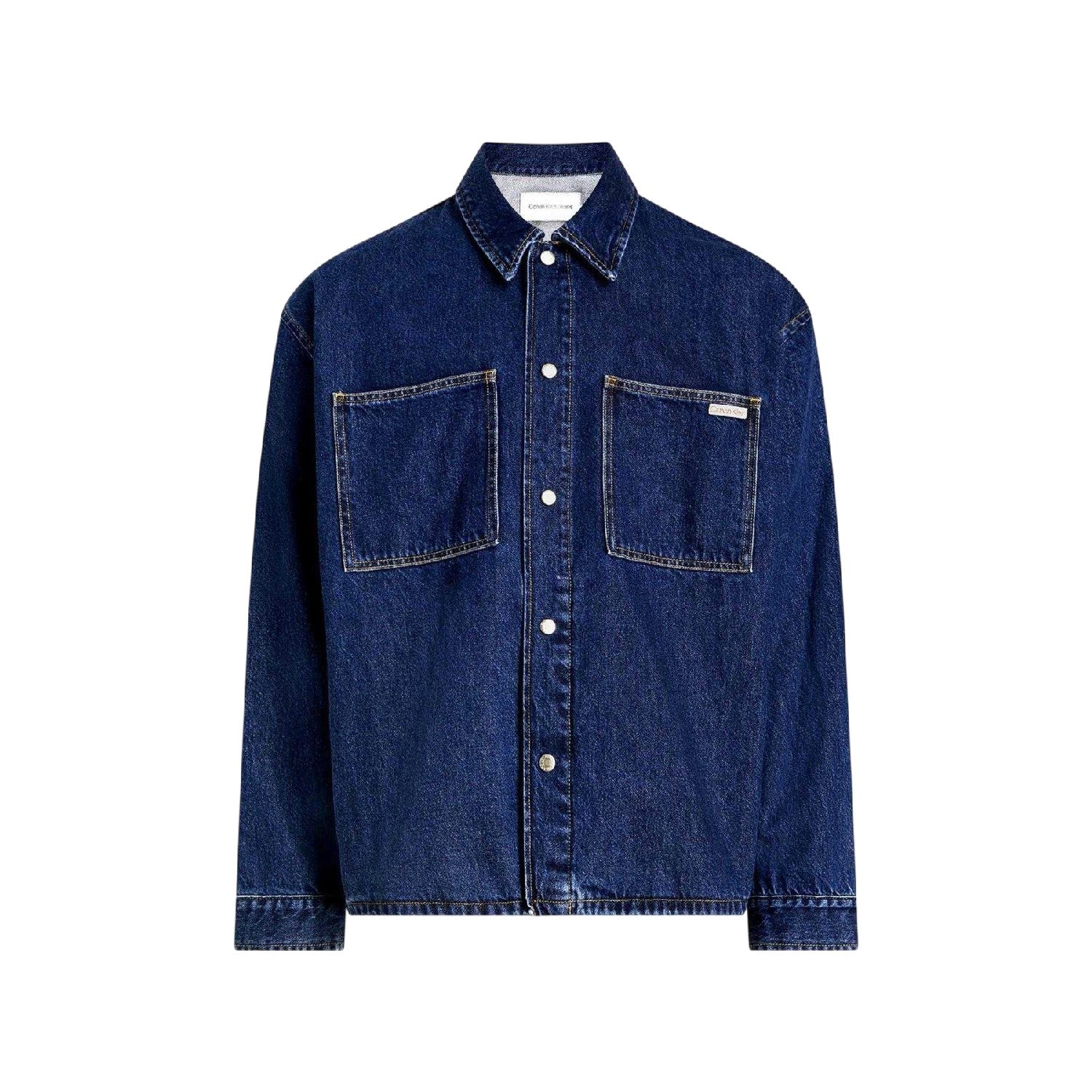 Dark Denim - Front - Calvin Klein Mens Jeans Front Pocket Relaxed Fit Denim Jacket