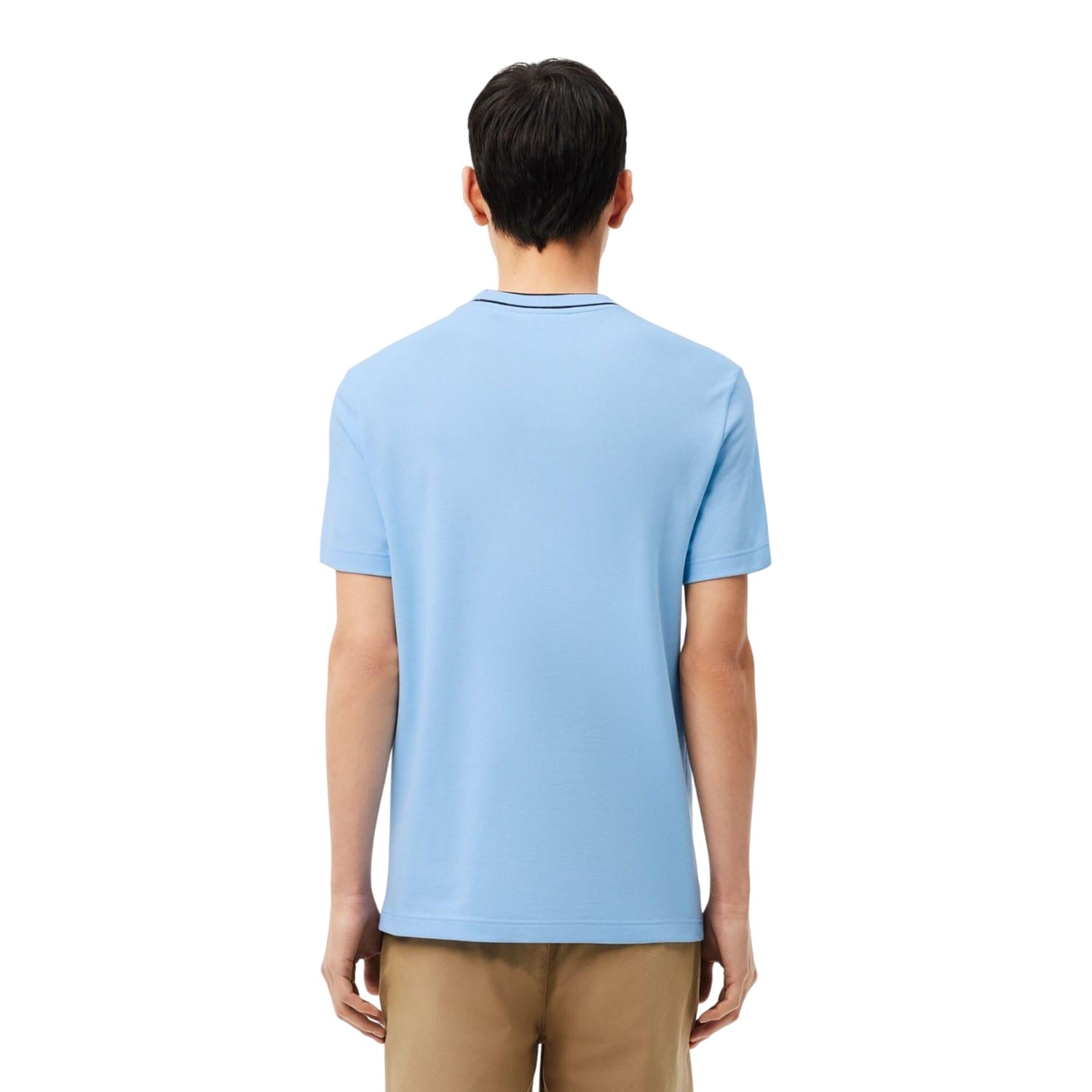 Light Blue - Back - Lacoste Mens Pique Striped Neckline T-Shirt