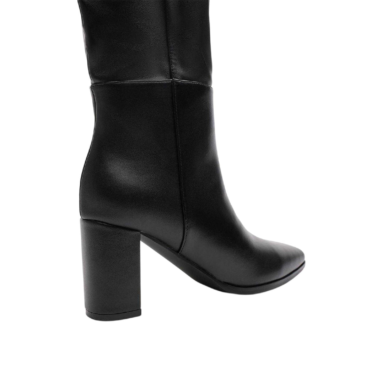 Black - Back - Where´s That From Womens-Ladies Leather Block Heel Knee-High Boots