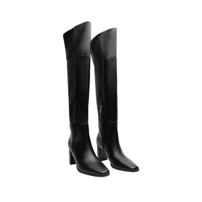 Black - Side - Where´s That From Womens-Ladies Leather Block Heel Knee-High Boots