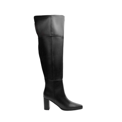 Black - Front - Where´s That From Womens-Ladies Leather Block Heel Knee-High Boots