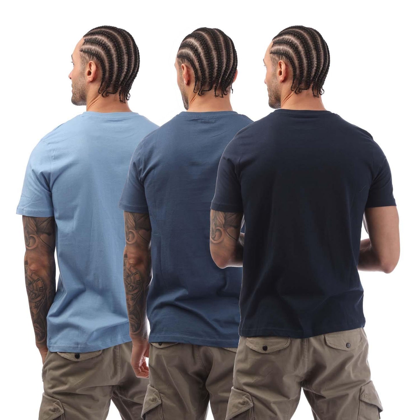 Light Blue-Navy Blue-Slate Blue - Back - Farah Mens Labo T-Shirt (Pack of 3)