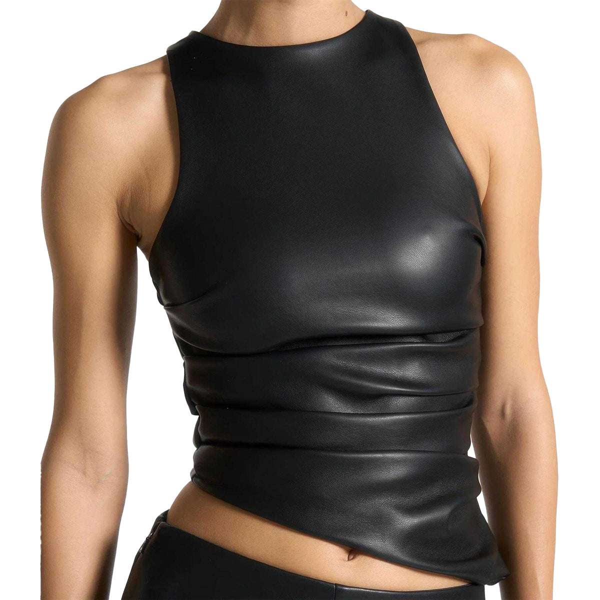 Black - Side - Maniere De Voir Womens-Ladies Asymmetric Racer Top