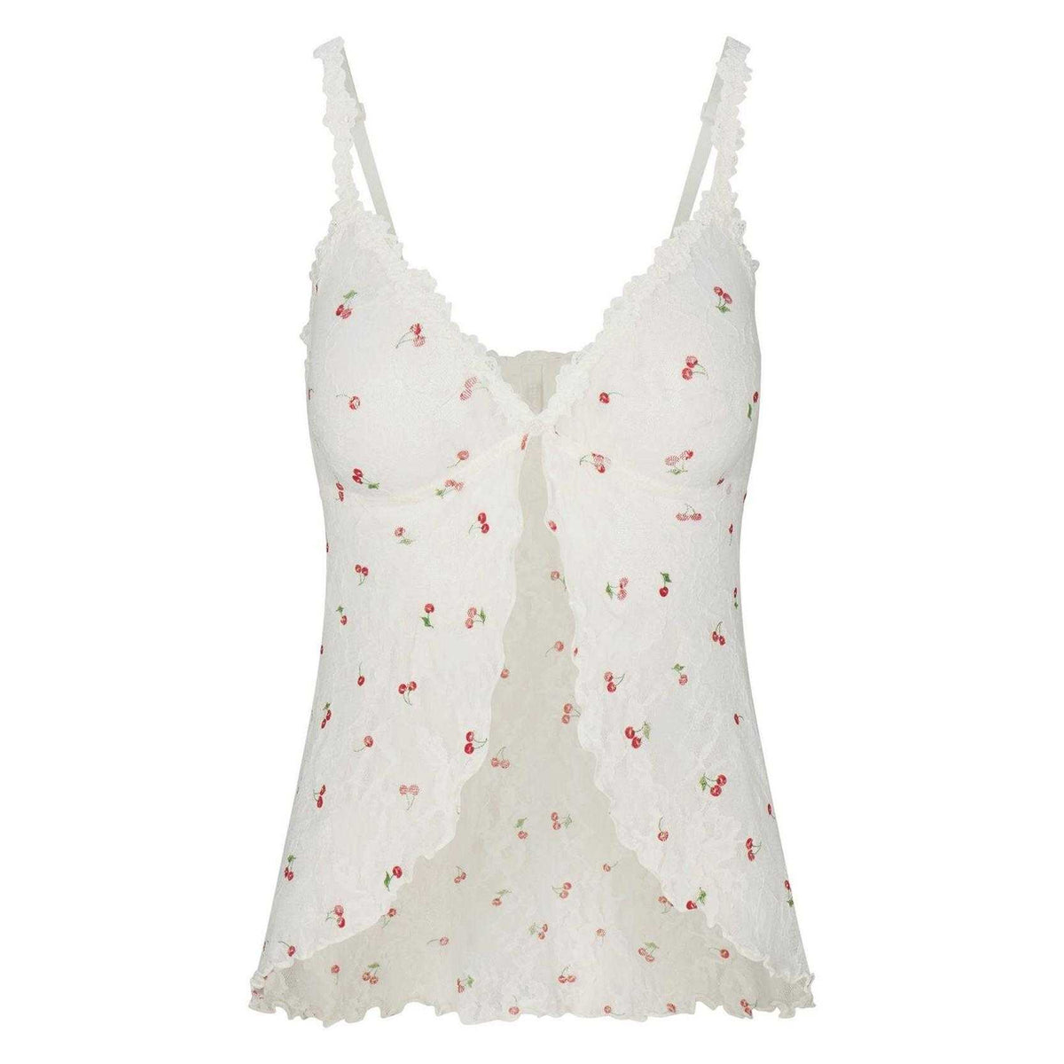 Ivory-Cherry - Front - Skims Womens-Ladies Cherry Lace Stretch Top